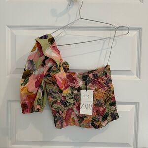 NWT Zara Multicolor One-Shoulder Textured Knit Top